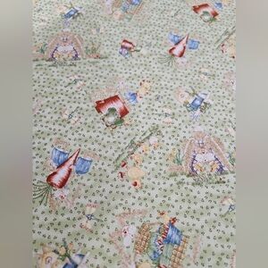 Cute Pastel Farm Print Cotton Fabric - Green Background By The Yard